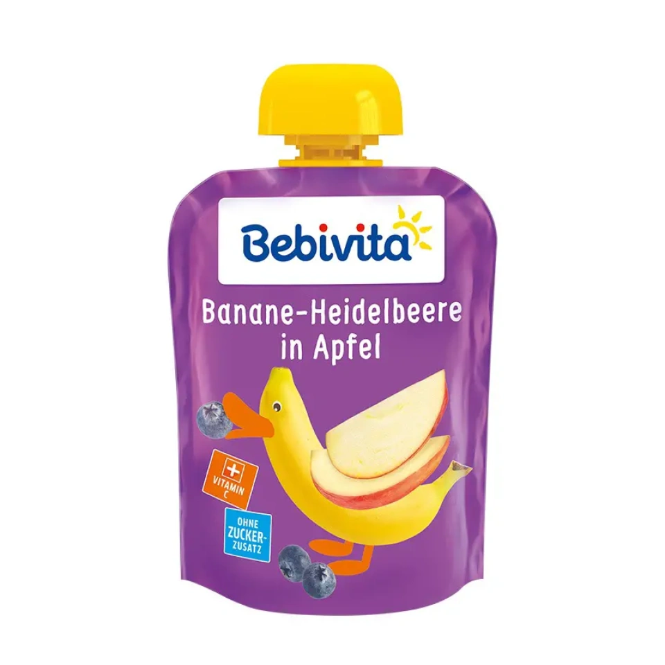 BEBIVITA Lasterõõm õunapüree banaani ja mustikaga 90g peale 4.elukuud