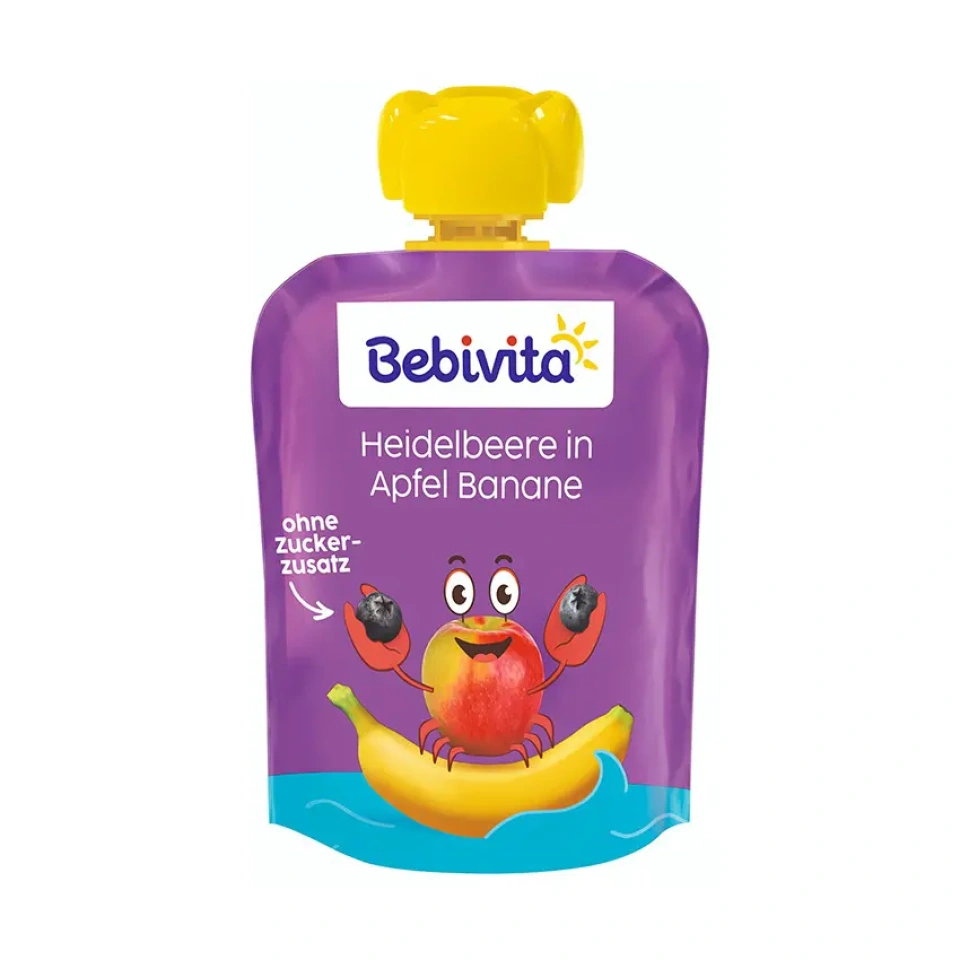 BEBIVITA Lasterõõm õunapüree banaani ja mustikaga 90g alates 1a.