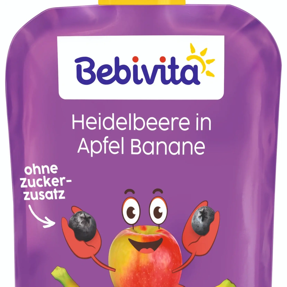 BEBIVITA Lasterõõm õunapüree banaani ja mustikaga 90g alates 1a.