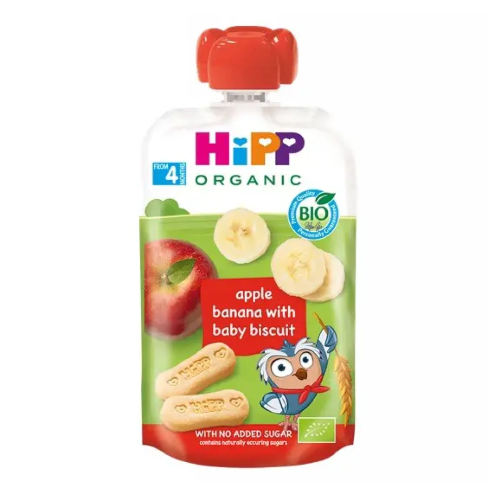 HiPP Hippis õuna-banaanipüree beebiküpsistega ÖKO peale 4.k 100g (AT-BIO-301)