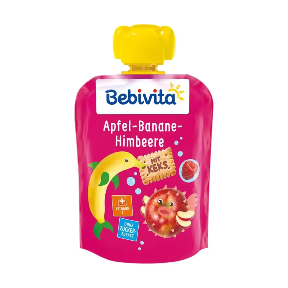 BEBIVITA Lasterõõm õuna-banaanipüree vaarika ja küpsistega peale 6.k 90g
