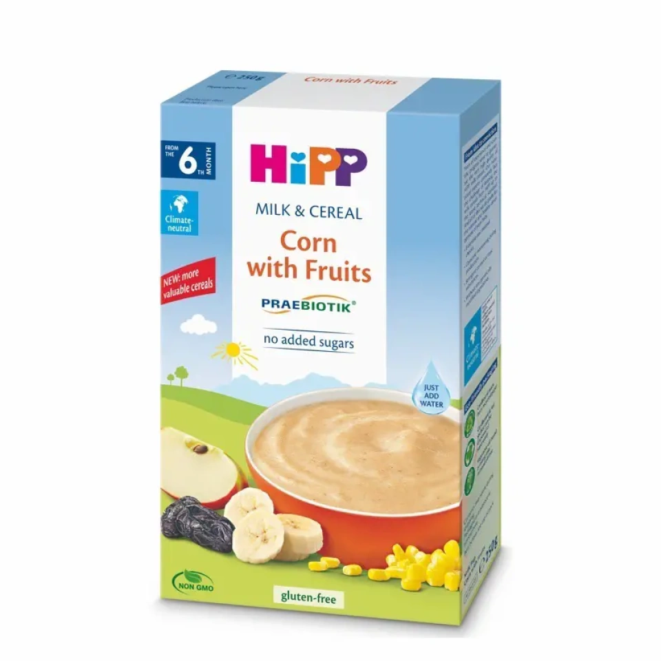 HiPP Piimapudrupulber maisi ja puuviljadega al. 6 kuust 250g
