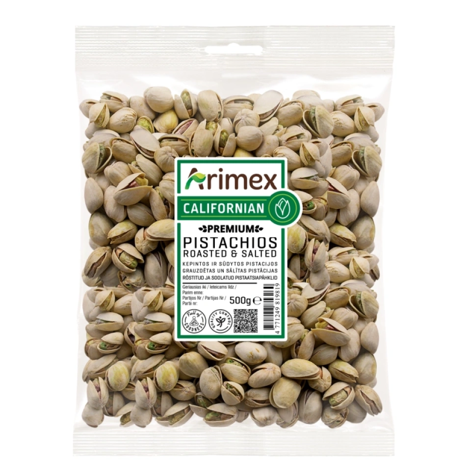 ARIMEX pistaatsiapähklid Premium röstitud ja soolatud 500g
