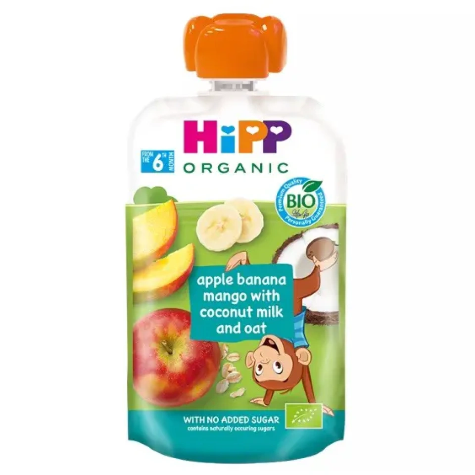 HiPP Hippis õuna-banaanipüree mango ja kookospiimaga ÖKO al. 6k 100g (AT-BIO-301)