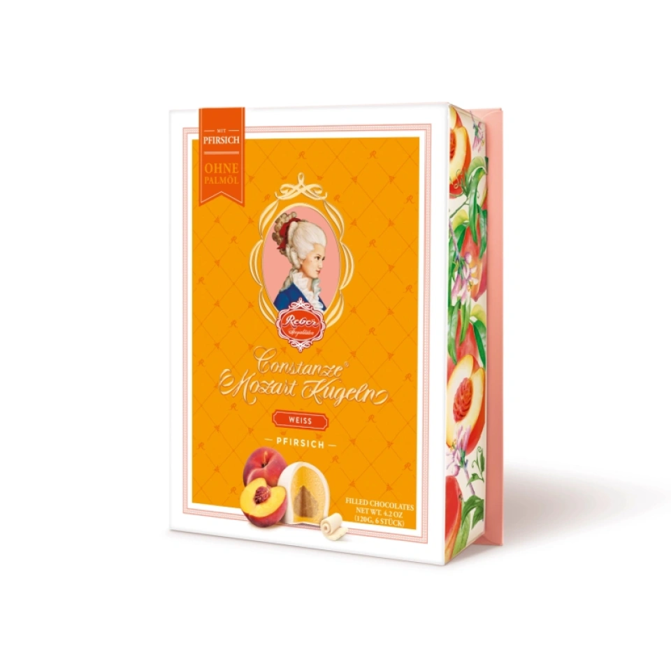 White Constanze Mozart martsipanikuulid virsiku 6tk karbis 120g