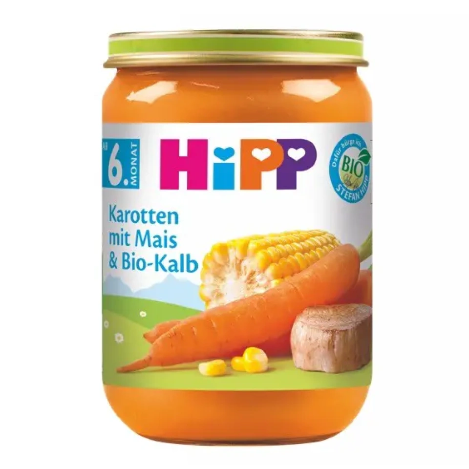HiPP Porgandipüree suhkrumaisi ja mahevasikalihaga ÖKO al 6k 190g (DE-ÖKO-001)