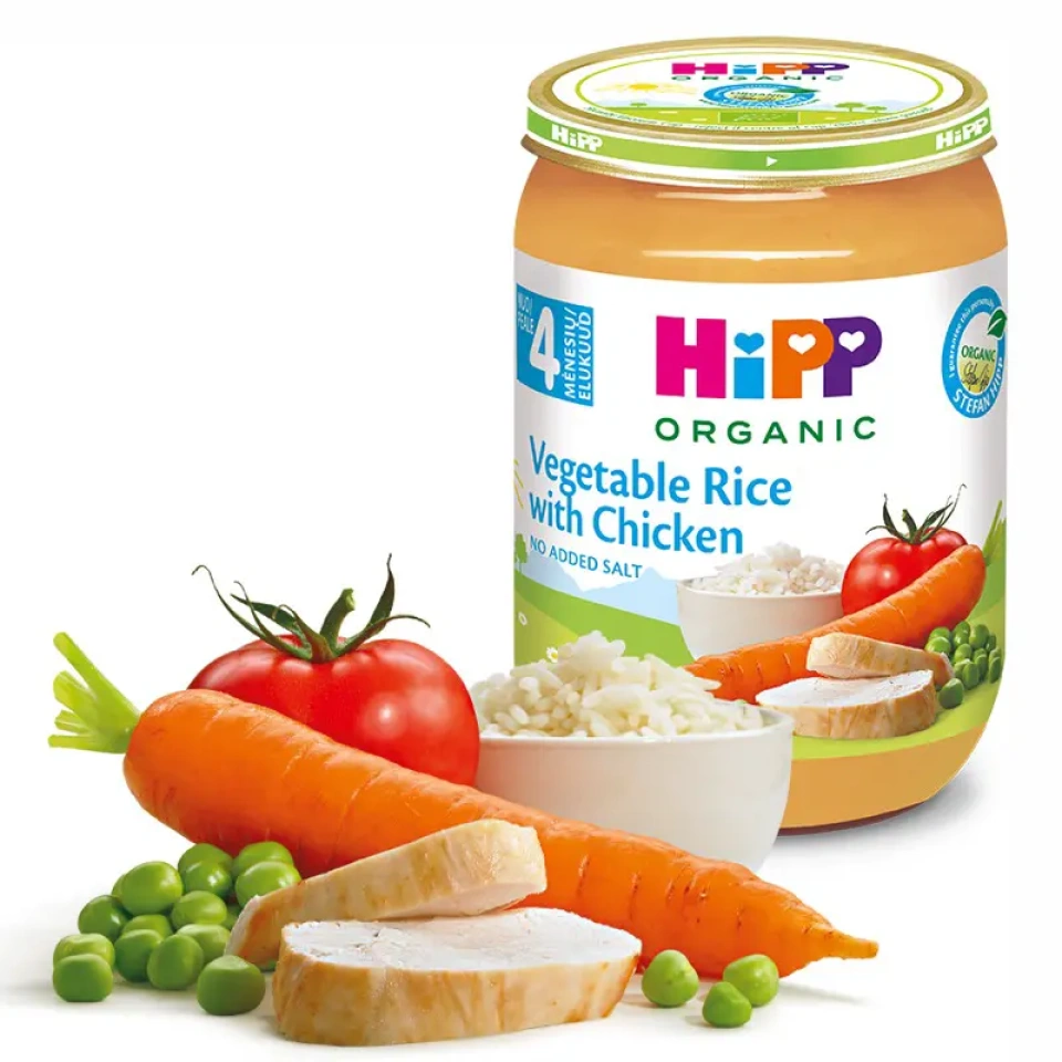 HiPP Köögiviljad riisi ja kanalihaga ÖKO  peale 4.k 190g (HU-ÖKO-01)