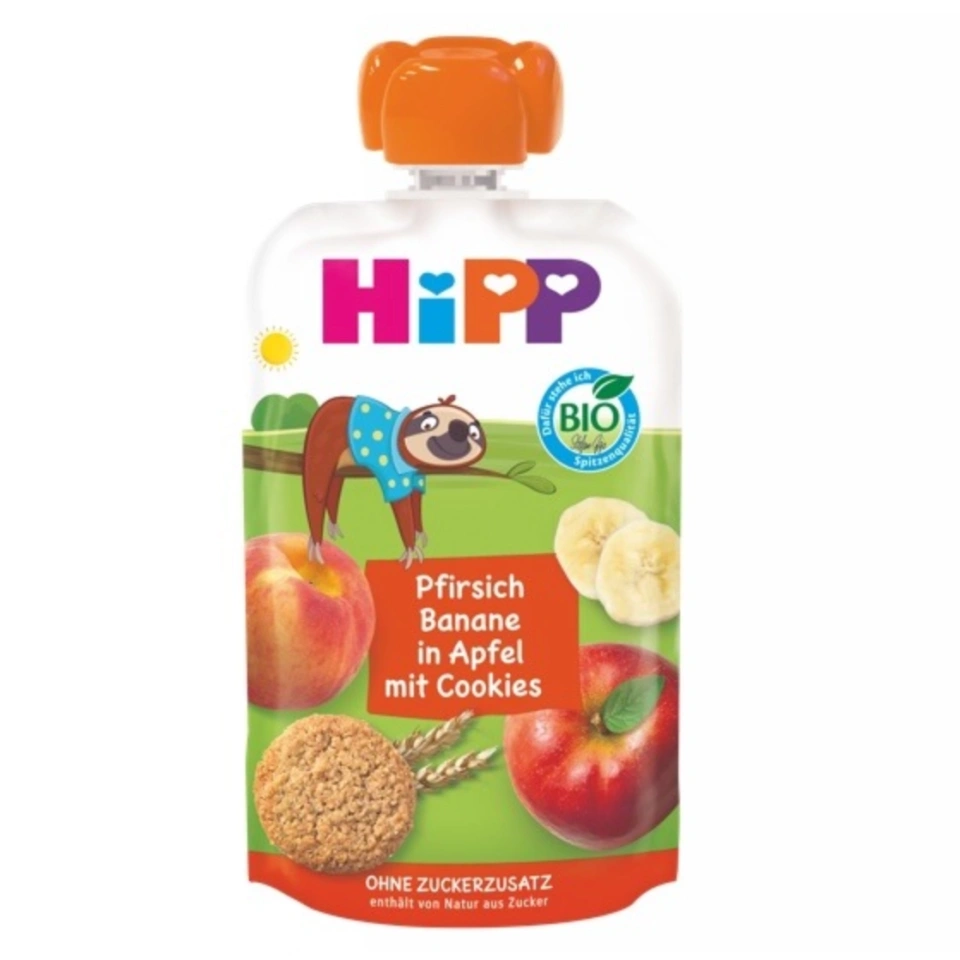 HiPP Hippis õuna-, banaani- ja virsikupüree küpsistega ÖKO al. 1a 100g (AT-BIO-301)