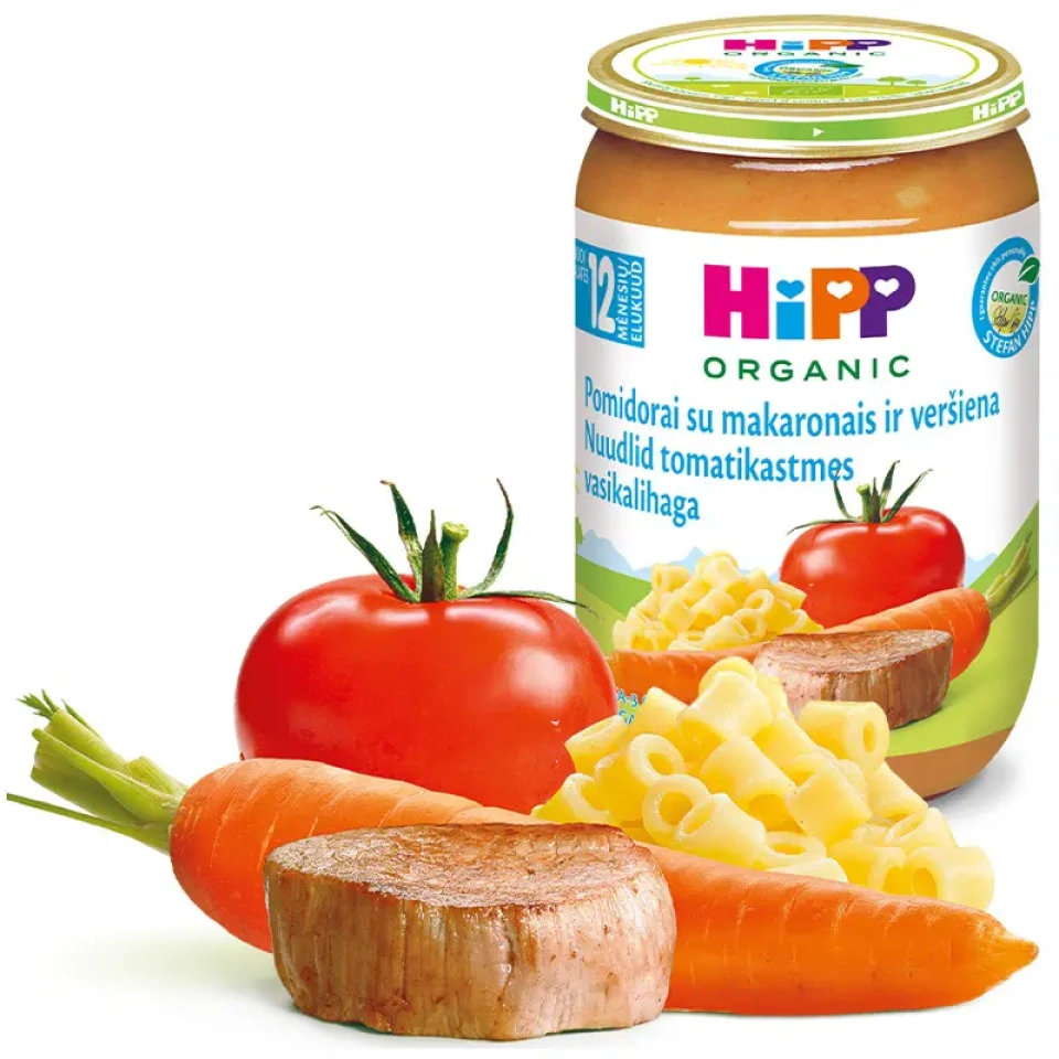 HiPP Nuudlid tomatikastmes vasikalihaga ÖKO al. 1a 220g (HU-ÖKO-01)