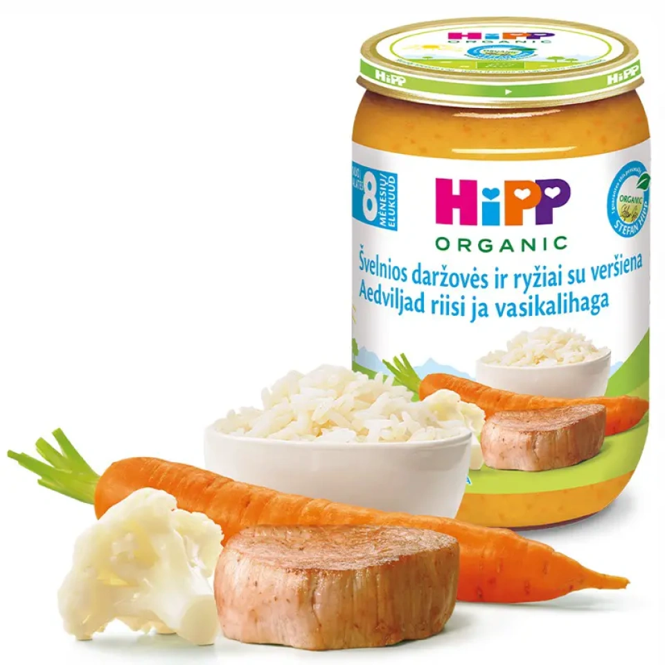 HiPP Aedviljad riisi ja vasikalihaga ÖKO al. 8k 220g (HU-ÖKO-01)