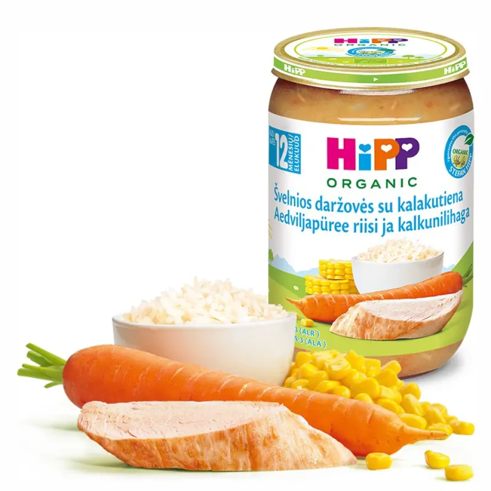 HiPP Aedviljapüree riisi ja kalkunilihaga ÖKO al.1a 220g (HU-ÖKO-01)