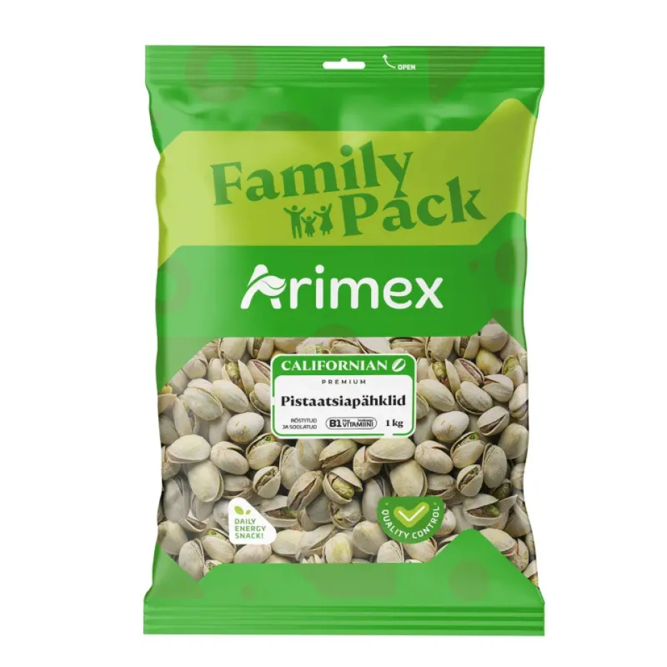 ARIMEX röstitud ja soolatud pistaatsiapähklid Family Pack 1000g
