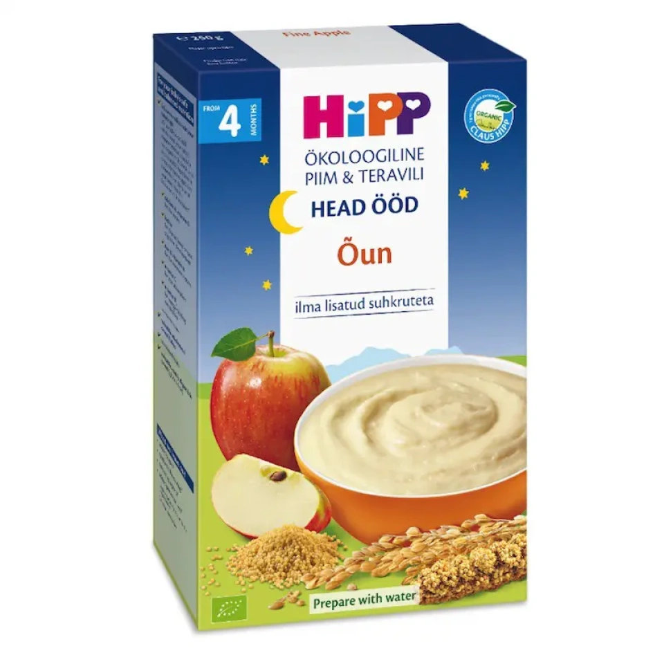 HiPP Head ööd! Õunamaitseline piimapudrupulber täisteraviljadega ÖKO peale 4.k 250g (HR-EKO-07)